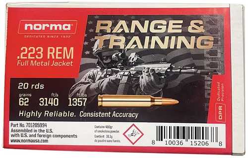 Norma Ammunition 701205994 223 Rem 62 Gr Full Metal Jacket 20 Per Box/ 10 Case