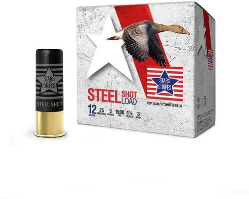 TRZ Trading Inc. PPU Stars & Stripes Steel Shotshell 12 Gauge 3 in 1-1/8 Oz 1500 Fps #3 Shot 25 Count