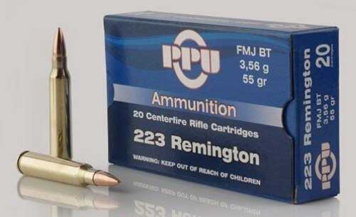 PPU Rifle Ammunition .223 Rem 55 Gr FMJ-BT 3240 Fps 20/ct