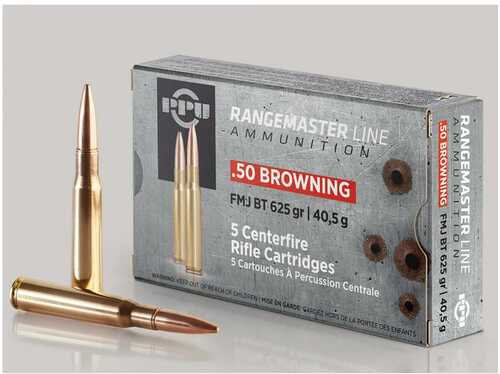 PPU .50 BMG RangeMaster Brass Full Metal Jacket 625 Grain MC 120 Rounds