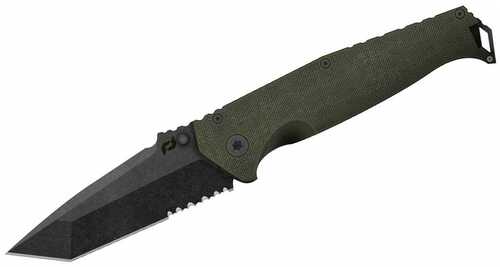 Schrade 1159324 Melee 3.50" Folding Tanto Part Serrated Dark Stonewash D2 Steel Blade 4.50" OD Green G10/SS Handle