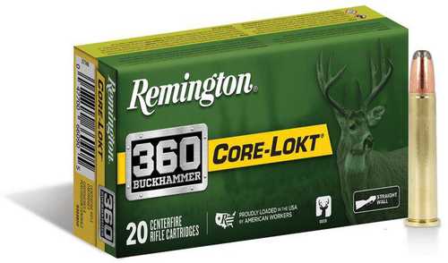 Remington Core-Lokt Rifle Ammunition .360 <span style="font-weight:bolder; ">Buckhammer</span> 180 Grain SP 2400 Fps 20 Rounds