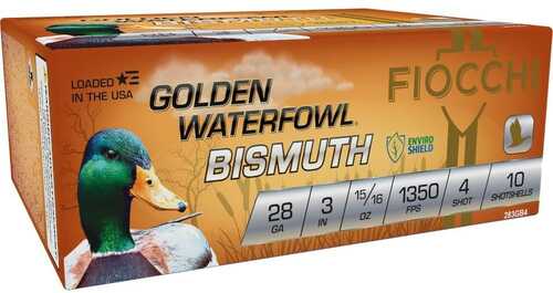 Fiocchi 283Gb4 Golden Waterfowl Bismuth 28 Gauge 3" 15/16 Oz 4 Shot 10 Per Box 10 Cs