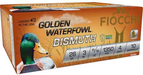 Click to see larger image. Fiocchi 283Gb4 Golden Waterfowl Bismuth 28 Gauge 3" 15/16 Oz 4 Shot 10 Per Box 10 Cs