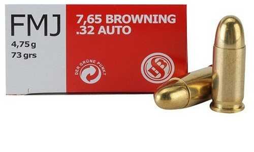 Sellier & Bellot Pistol & Revolver Ammo .32 ACP 73 Grain Full Metal Jacket 50 Rounds