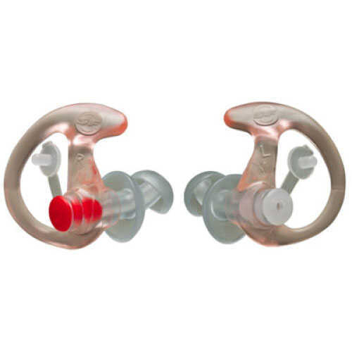 EarPro EP3 Sonic Defenders 1 pair - Medium Clear 24dB NRR with attached stopper plugs inserted 2-Flan EP3-MPR