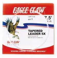 Eagle Claw Fishing Tackle Tapered Leader 5X 9ft Md#: LDR90-5X