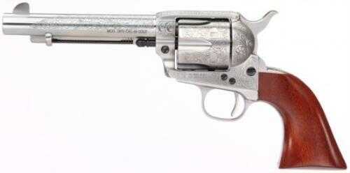 Click to see larger image. Taylor's / Uberti 1873 Cattleman Revolver White Floral Engrave 45 Colt 5.5" Barrel Walnut Grips