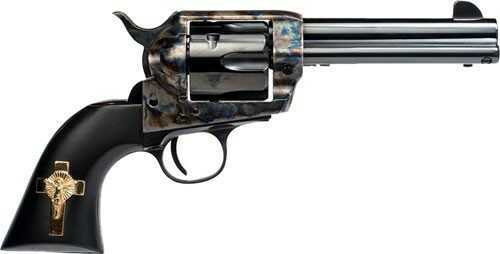 Cimarron Holy Smoker Single Action Revolver 45 Colt 4.75" Barrel 6 Rounds Fixed Sights Color Case Hardened Frame Checkered Walnut Gold Cross Inlay Blued Finish