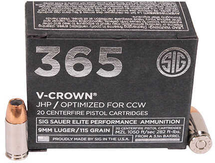 Click to see larger image. Sig Sauer Elite V-Crown Ammunition 9mm, 115 Grains, Jacket Hollow Point, Per 20