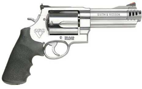 Click to see larger image. Smith & Wesson 460XVR Revolver Double Action .460 SW 5" Barrel Stainless Steel Frame Satin Finish Adjustable rear Sight Rubber Grip Rounds 163465
