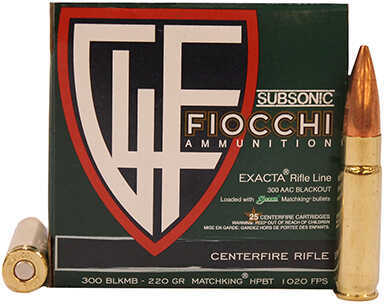 300 AAC Blackout 25 Rounds Ammunition Fiocchi Ammo 220 Grain Jacketed Hollow Point