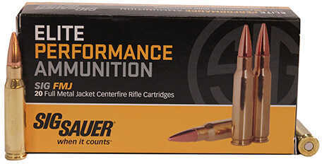 308 Winchester 20 Rounds Ammunition Sig Sauer 150 Grain Full Metal Jacket