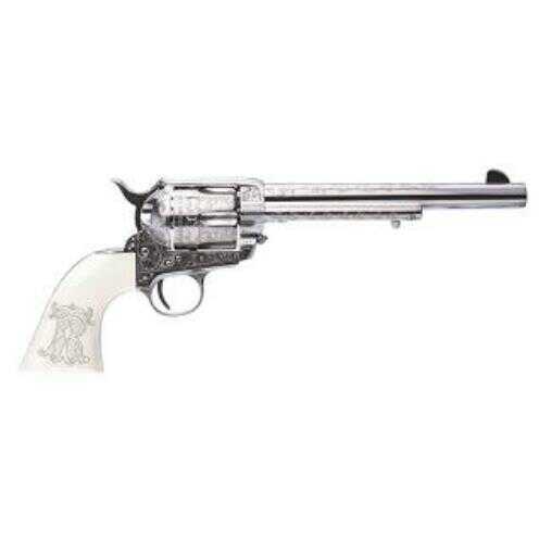 Cimarron Teddy Roosevelt Laser Engraved Frontier Revolver 45 Colt Nickel 7.5" Barrel