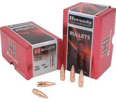 Hornady 30 Caliber Rifle Bullets 150 Grains FMJ-BT With Cannelure Perfect for the M1 Garand (Per 100) 3037