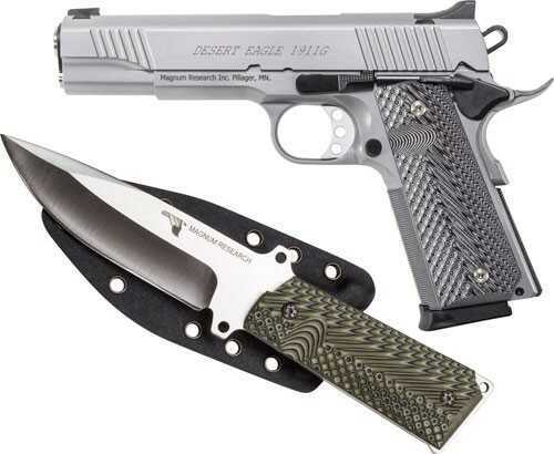 Magnum Research Desert Eagle 1911 G with Knife Full Size Semi Auto Pistol .45 ACP 5" Barrel 8 Rounds Fixed Sights G10 Grips Carbon Steel Frame/Slide Stainless Finish
