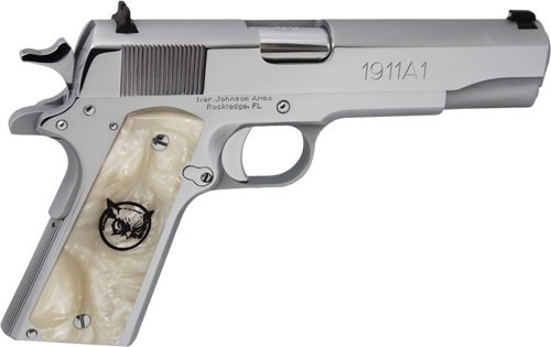 Iver Johnson 1911A1 45 ACP 5" Barrel 8 Round Chrome with White Pearl Grip