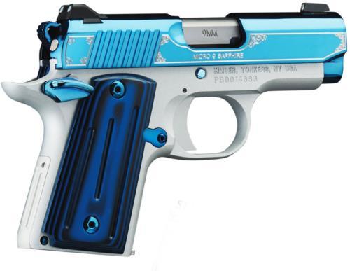 Kimber 9mm Micro 9 Sapphire 3.15" Barrel 6+1 Capacity Satin Silver/pvc Brite Blue Finish G10 Grips