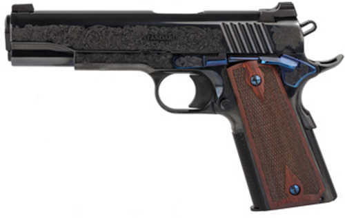 Standard Manufacturing Company 1911 Semi-automatic Full Size 45ACP 5" Stainless Steel Match Grade Barrel 4140 Carbon Frame Blued Finish with Deluxe #1 Custom Engraving Pattern 7 Round