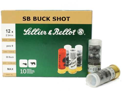 12 Gauge 10 Rounds Ammunition Sellier & Bellot 2 3/4" 9 Pellets Lead #00 Buck