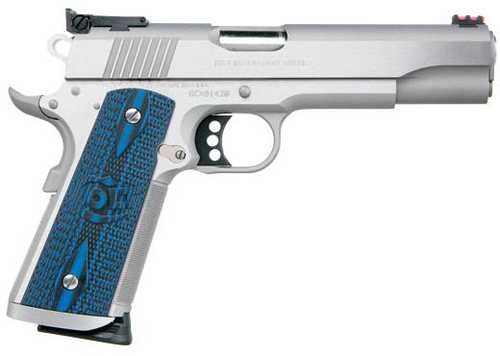 Colt Semi-Auto Pistol Gold Cup Trophy 38 Super 5" Barrel 9+1 Blue/Black G10 Checkered Grip Stainless Steel Frame Slide