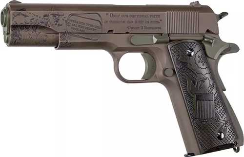 Thompson 1911 The General Special Edition 45 ACP 5" Barrel 7 Round Black Army Eagle Engraved Grip Patriot Brown Cerakote