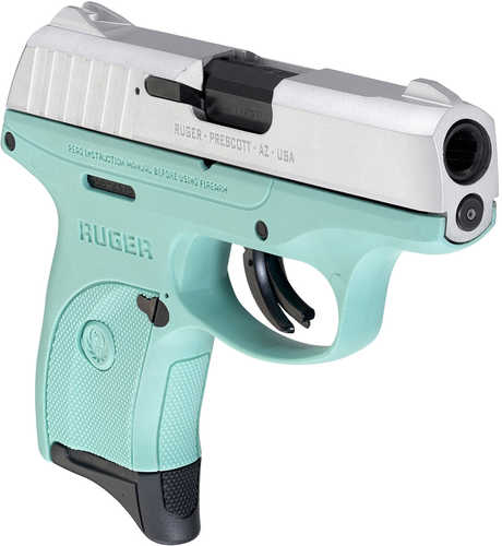 Ruger EC9s 9mm 3.12" Barrel 7 Round Silver Aluminum Cerakote Finish Turquoise Frame