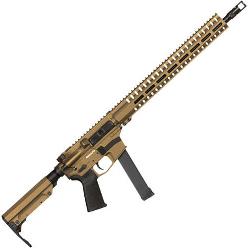 CMMG Resolute 300 MkGs 9mm Luger AR-15 Semi Auto Rifle 16" Barrel 33 Rounds Uses for Glock Style Magazines RML15 M-LOK Handguard RipStock Collapsible Stock Burnt Bronze Finish
