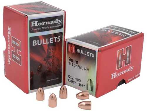 Hornady 9mm Bullets 115 Grains FMJ-RN (Per 100) 35557