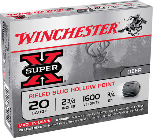 20 Gauge 5 Rounds Ammunition <span style="font-weight:bolder; ">Winchester</span> 3/4" oz Lead #Slug