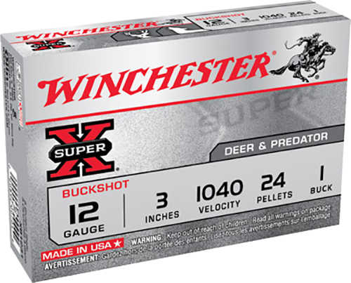 12 Gauge 5 Rounds Ammunition Winchester 3" 24 Pellets Lead #1 Buck