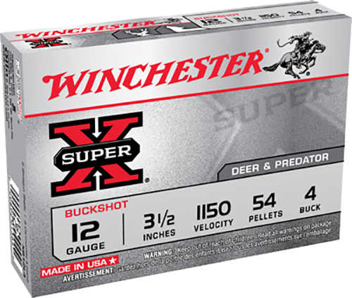 Click to see larger image. 12 Gauge 5 Rounds Ammunition Winchester 3 1/2" 54 Pellets Lead #4 Buck
