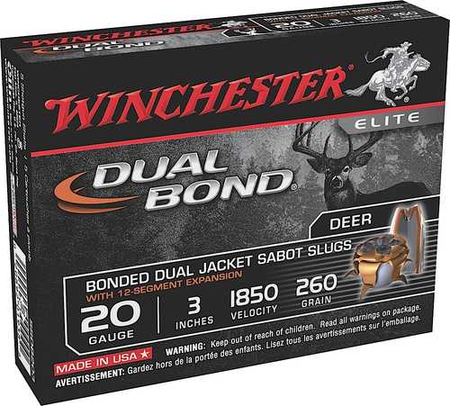 20 Gauge 5 Rounds Ammunition Winchester 3" 260 Gr Sabot Slug #Sabot