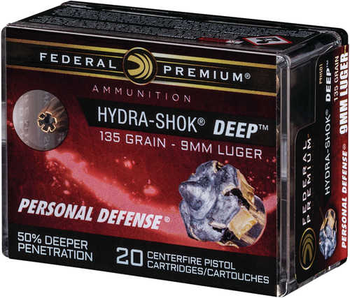 9mm Luger 20 Rounds Ammunition Federal Cartridge 135 Grain Jacketed Hollow Point