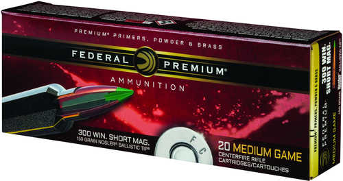 Click to see larger image. 300 Winchester Short Magnum 20 Rounds Ammunition Federal Cartridge 150 Grain Boat Tail