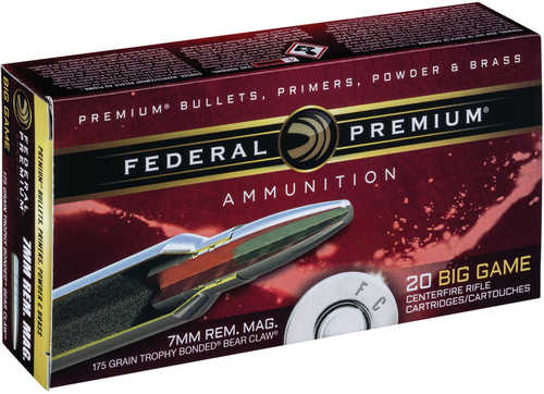 7mm Remington Magnum 20 Rounds Ammunition Federal Cartridge 175 Grain Ballistic Tip