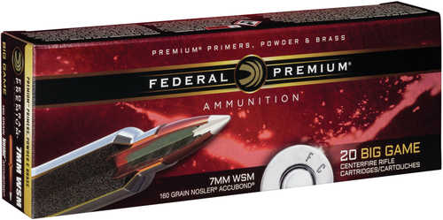 7mm Winchester Short Magnum 20 Rounds Ammunition Federal Cartridge 160 Grain Ballistic Tip