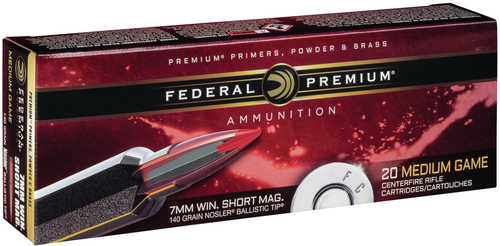 7mm Winchester Short Magnum 20 Rounds Ammunition Federal Cartridge 140 Grain Ballistic Tip