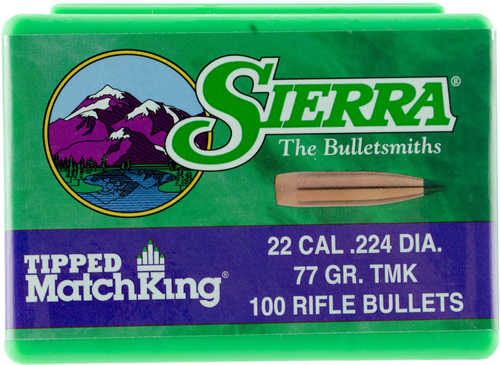 Sierra Bullets .22 Caliber .224 77 Grains HP-BT Tipped MatchKing 100CT