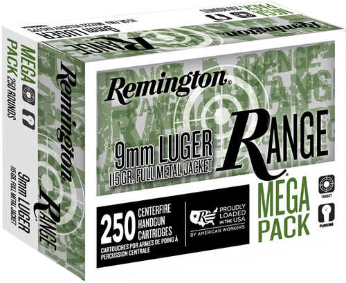 Remington Range 9mm Luger 115 gr 1145 fps Full Metal Jacket (FMJ) Ammo 250 Round Box