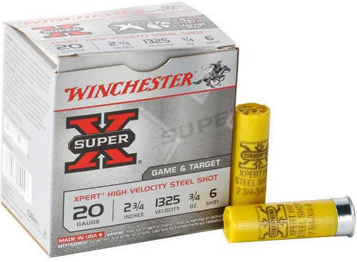 20 Gauge 25 Rounds Ammunition Winchester 3/4" oz Steel #6