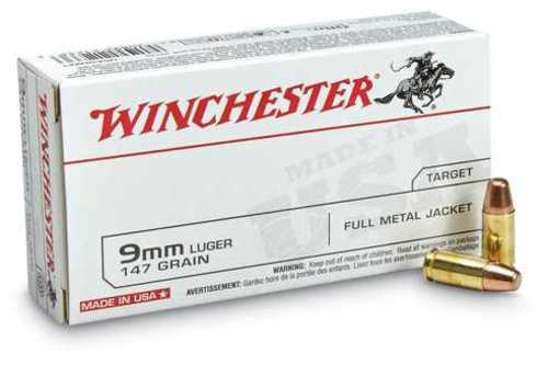 <span style="font-weight:bolder; ">9mm</span> Luger 50 Rounds Ammunition Winchester 147 Grain Full Metal Jacket
