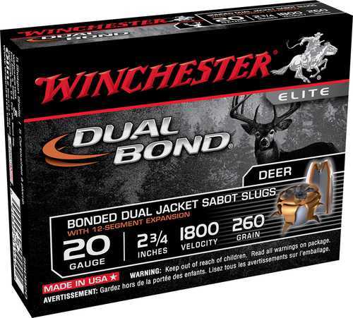 20 Gauge 5 Rounds Ammunition Winchester 3/4" 260 Gr Sabot Slug #Sabot