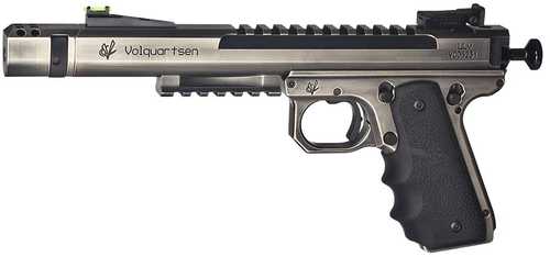 Volquartsen Firearms Scorpion Battleworn Pistol 22 Long Rifle 6" Threaded Barrel Silver|Black Black Hogue Grips