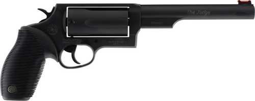 Taurus Judge Magnum 45 Colt (LC) Caliber Or 3" 410 Gauge with 6.50" Barrel 5 Shot Cylinder Overall Matte Black Oxide Finish Steel & Black Ribber Grip Fiber Optic Front Sight