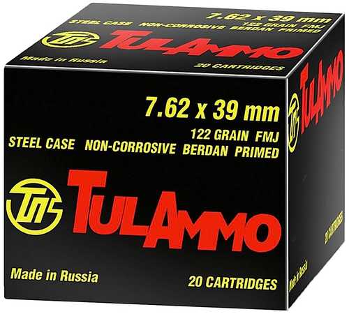 7.62X39mm 100 Rounds Ammunition Tula 122 Grain Full Metal Jacket