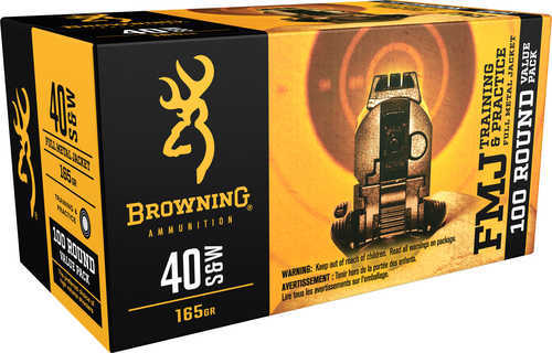 40 S&W 100 Rounds Ammunition Browning 165 Grain Full Metal Jacket