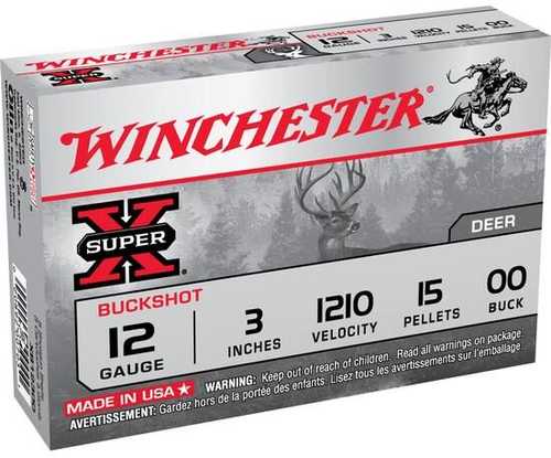 12 Gauge 15 Rounds Ammunition Winchester 3" 15 Pellets Lead #00 Buck