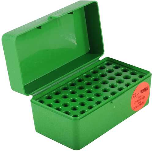 MTM Flip Top Ammo Box .22 <span style="font-weight:bolder; ">Hornet</span> 50 Rounds Green Plastic<span style="font-weight:bolder; "> 22</span>-HORN-10
