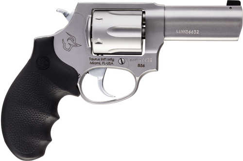 Click to see larger image. Taurus 856 Defender 38 Special +P 3" Barrel 6 Shot Matte Stainless Steel Finish Finger Grooved Black Hogue Rubber Grip & Night Front Sight
